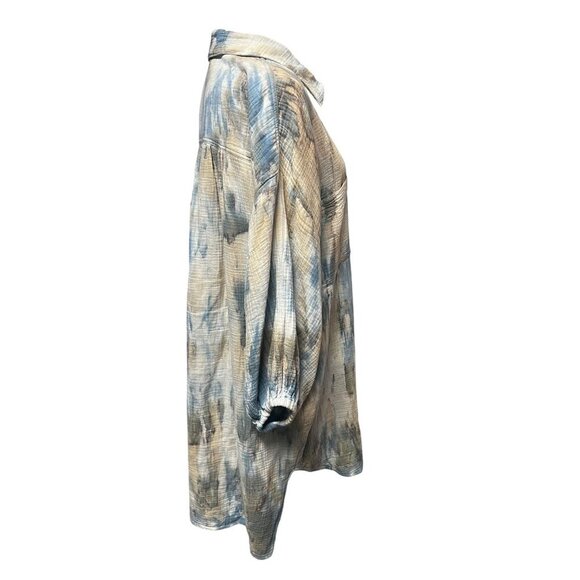 YFB Womens Button-Down Tie-Dye Textured Shirt Long Sleeve Collared Lightweight C - Picture 2 of 10